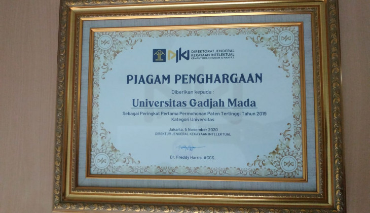 UGM Raih Penghargaan Permohonan Paten Universitas Tertinggi di Indonesia