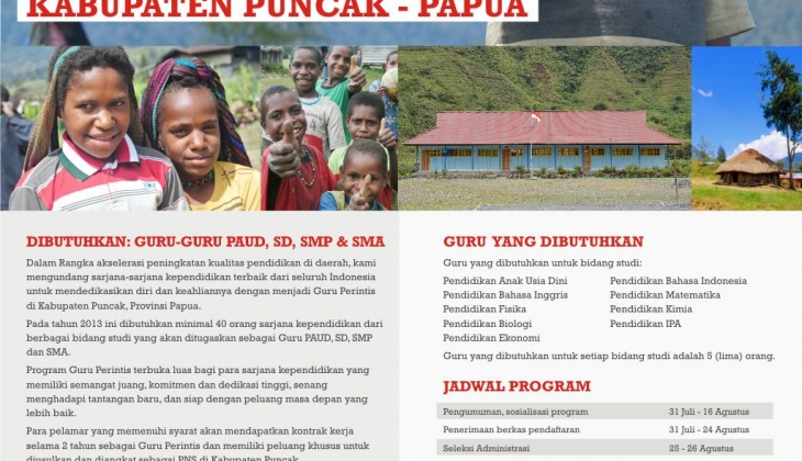 Rekrutmen Guru Perintis Kabupaten Puncak Papua
